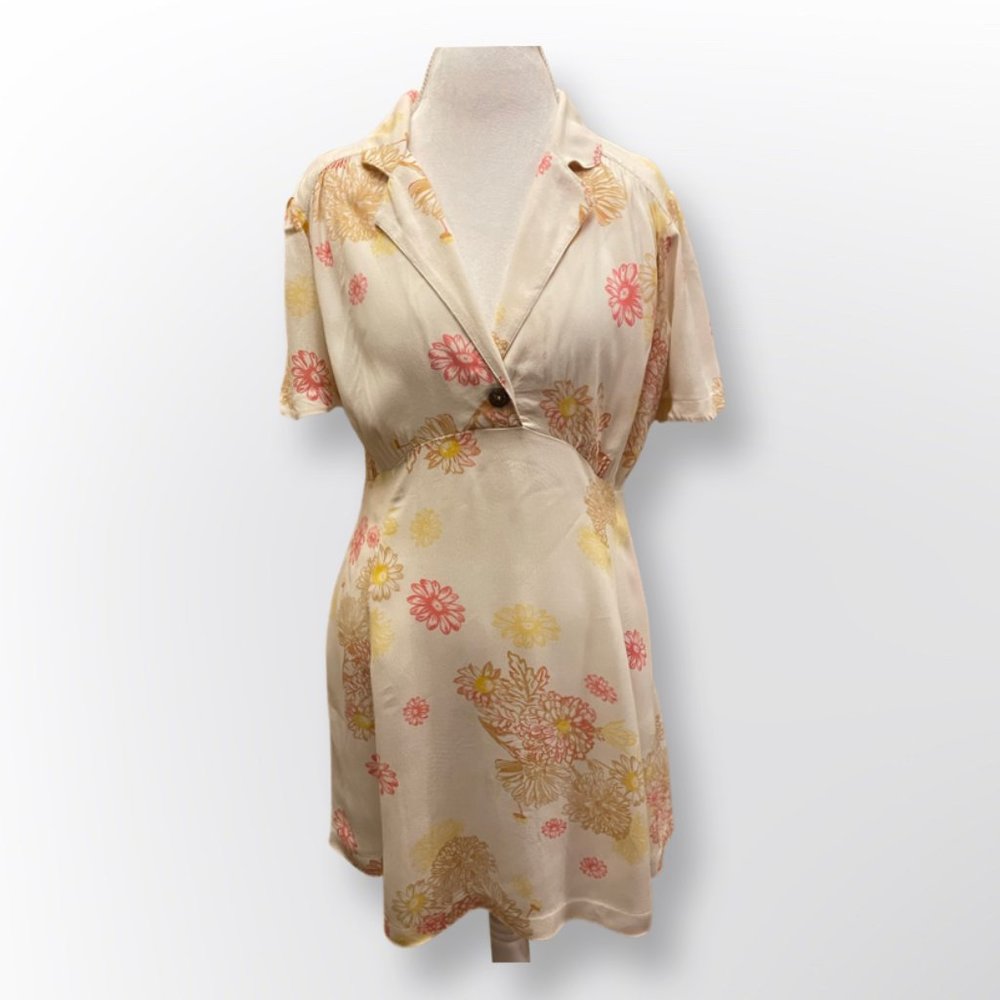 Free People Blue Hawaii Floral Short Sleeve Mini Dress Size L